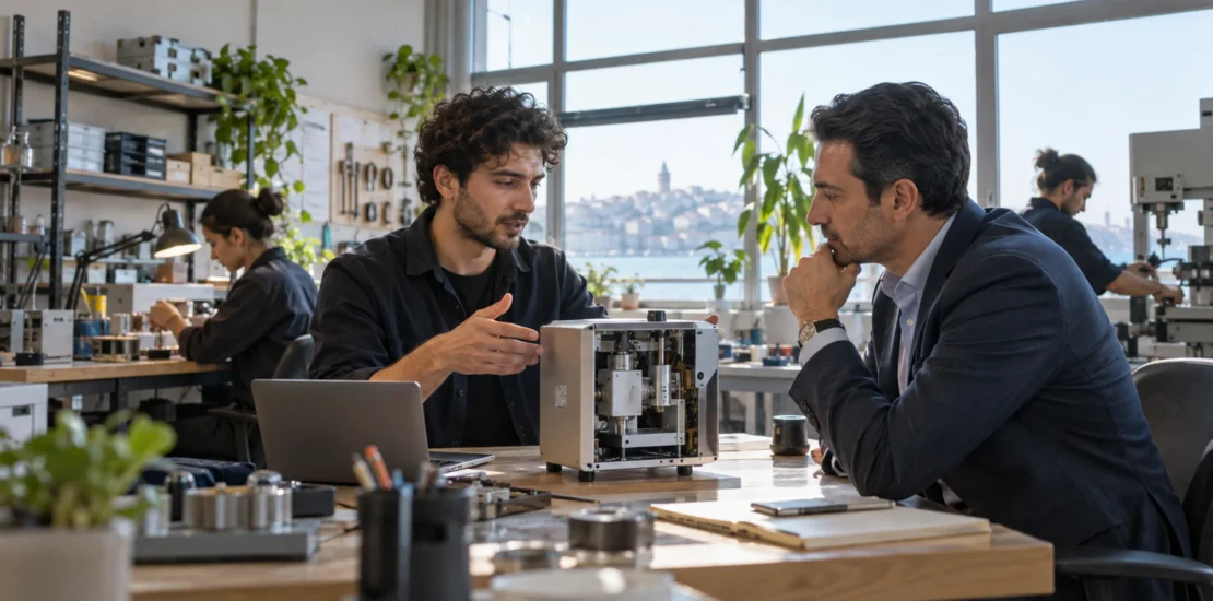 Büyüme finansmanı için üretim prototipini yatırımcıya tanıtan girişimci