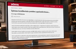 İşletme kredilerinin yeniden yapılandırılması yazısının reklamsız DÜNYA Gazetesi sayfası ofis monitöründe